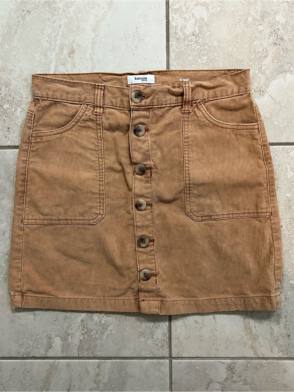 kensie Tan Button-Front Corduroy Mini Skirt